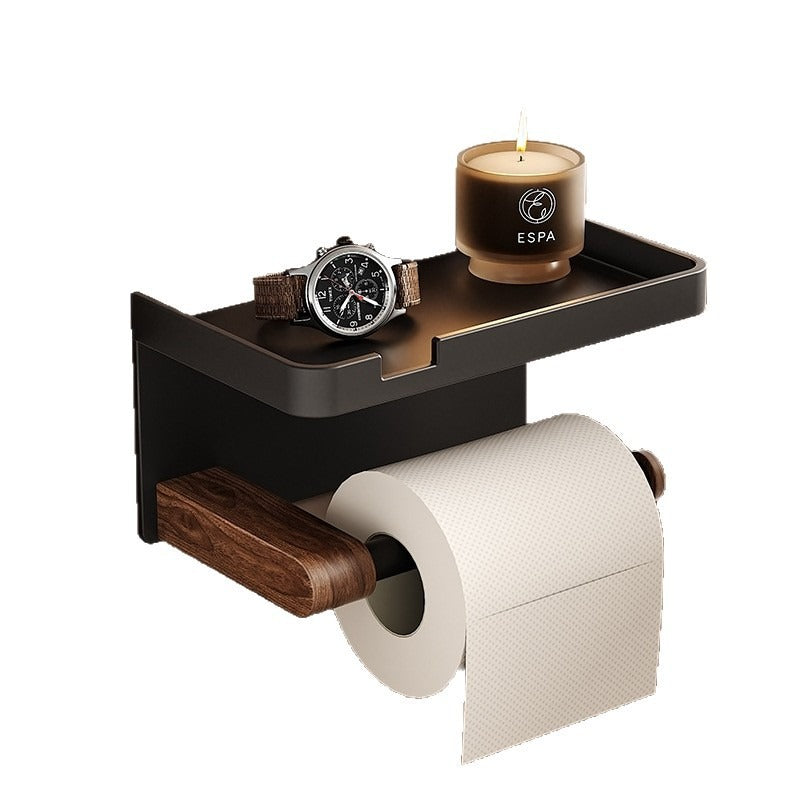 Walnut Bathroom Tissue Box | Punch-Free, Rectangle Wooden Toilet Paper Roll Holder for Face Towel Storage
