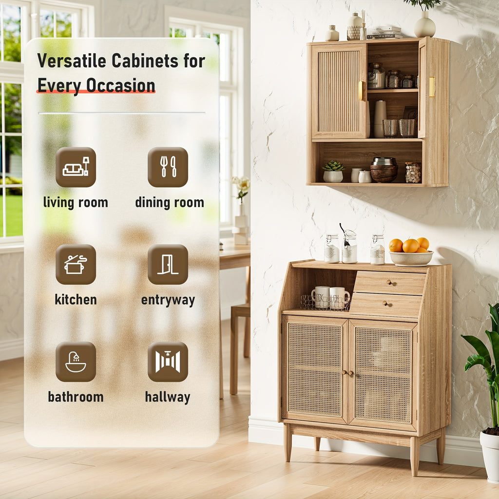 Bathroom Storage Cabinet with Adjustable Shelves, Over The Toilet Organizer for Laundry Room, Kitchen & Living Room, Medicine Cabinet with Wood Doors Natural Oak