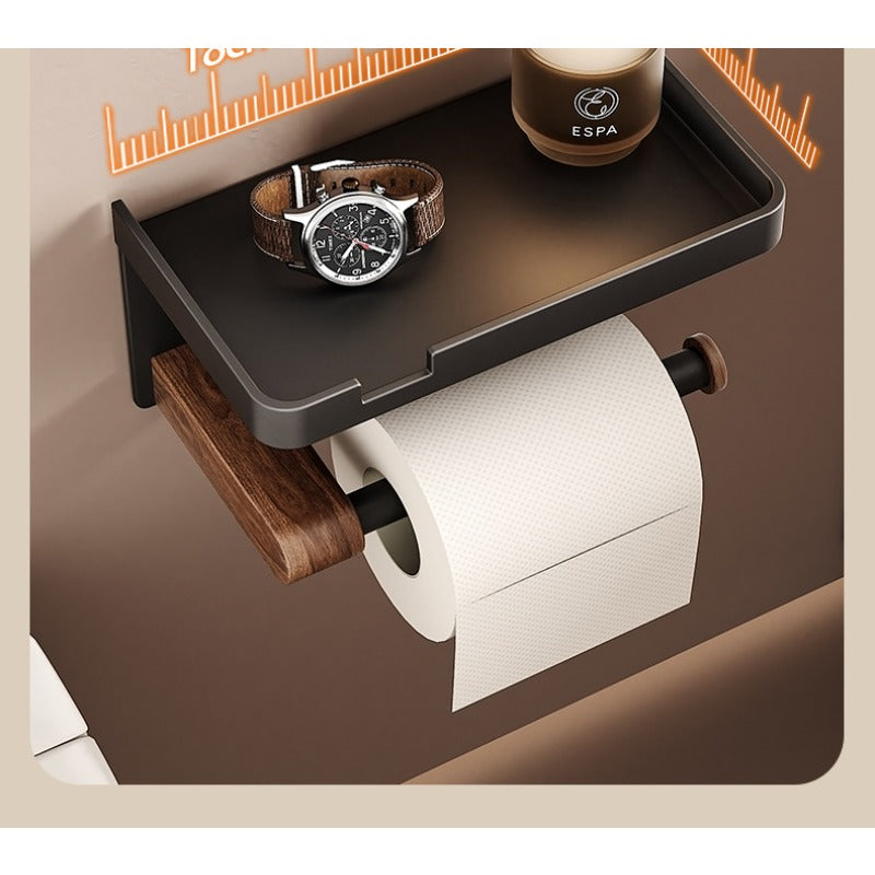 Walnut Bathroom Tissue Box | Punch-Free, Rectangle Wooden Toilet Paper Roll Holder for Face Towel Storage