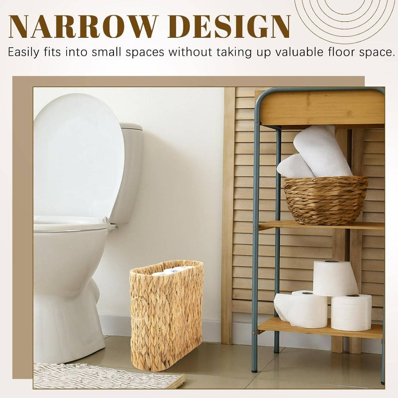 2pcs Natural Hyacinth Toilet Paper Holder & Cover Storage Set - Rustic Boho Plastic Tissue Box Organizer Basket Suitable for up to 8 Mega Rolls, No Installation Required, Space-Saving Bathroom Shelf Decor for Bath Accessories Organizer, Toilet Paper