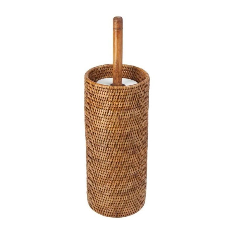 3 Rolls La Jolla Hand Woven Rattan Toilet Roll Stand | Honey Brown, No Installation Required, Dimensions 17.145x 17.145x 52.07 Inches, Toilet Paper Storage Containers