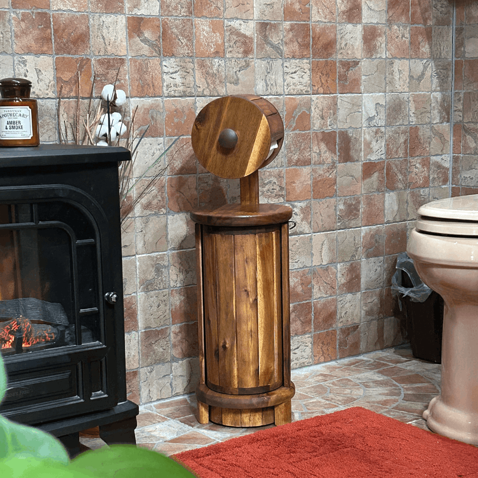Elegwood™ Modern Toilet Paper Holder – Solid Acacia Wood Tower for 4 Rolls – Elegant Concealed Storage Design, Sturdy, Lifetime Lasting & Mega-Roll Compatible