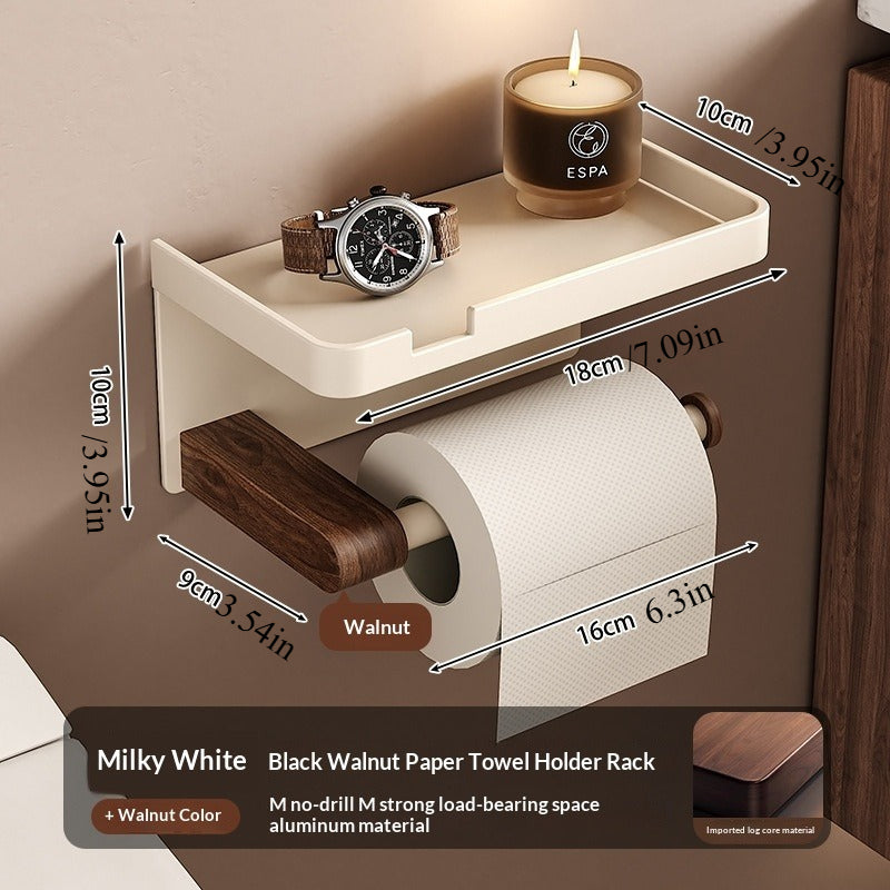 Walnut Bathroom Tissue Box | Punch-Free, Rectangle Wooden Toilet Paper Roll Holder for Face Towel Storage