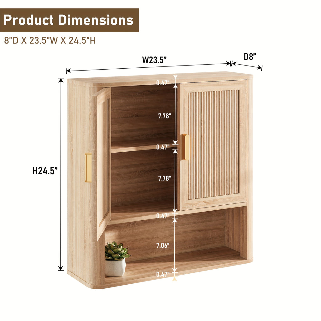 Bathroom Storage Cabinet with Adjustable Shelves, Over The Toilet Organizer for Laundry Room, Kitchen & Living Room, Medicine Cabinet with Wood Doors Natural Oak