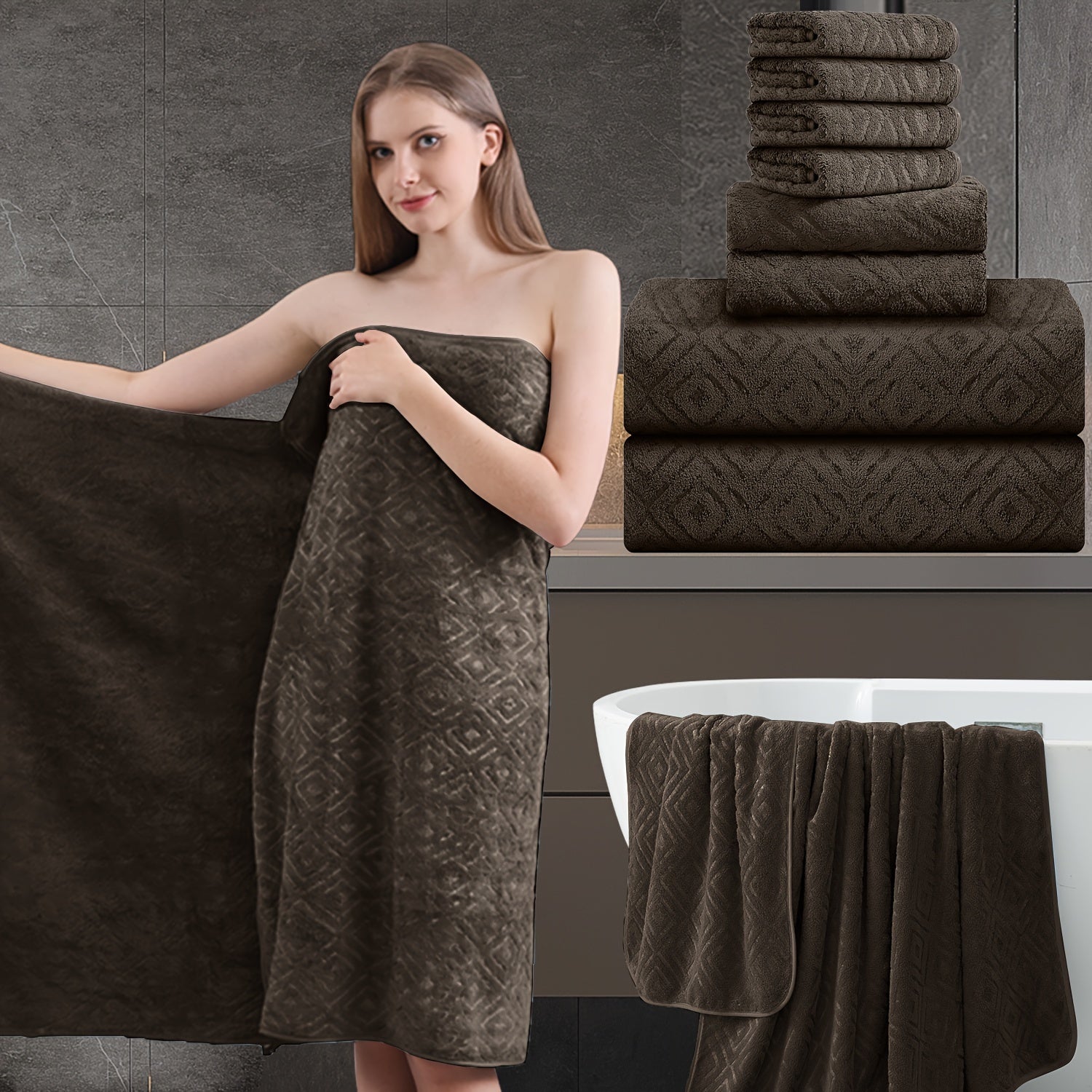 8pcs Extra Large Bath Towel, Ultra-Soft Thick Bath Towel Highly Absorbent Quick Dry Towel 700GSM Includes 2 Oversized Bath Towels & 2 Hand Towels & 4 Towels for Bathroom Hotels Gym, Wash Cloths