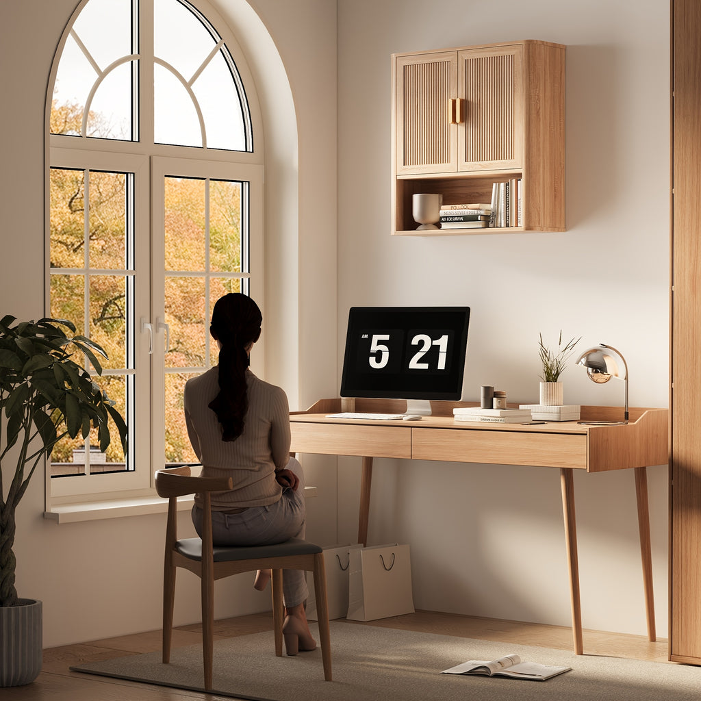 Bathroom Storage Cabinet with Adjustable Shelves, Over The Toilet Organizer for Laundry Room, Kitchen & Living Room, Medicine Cabinet with Wood Doors Natural Oak