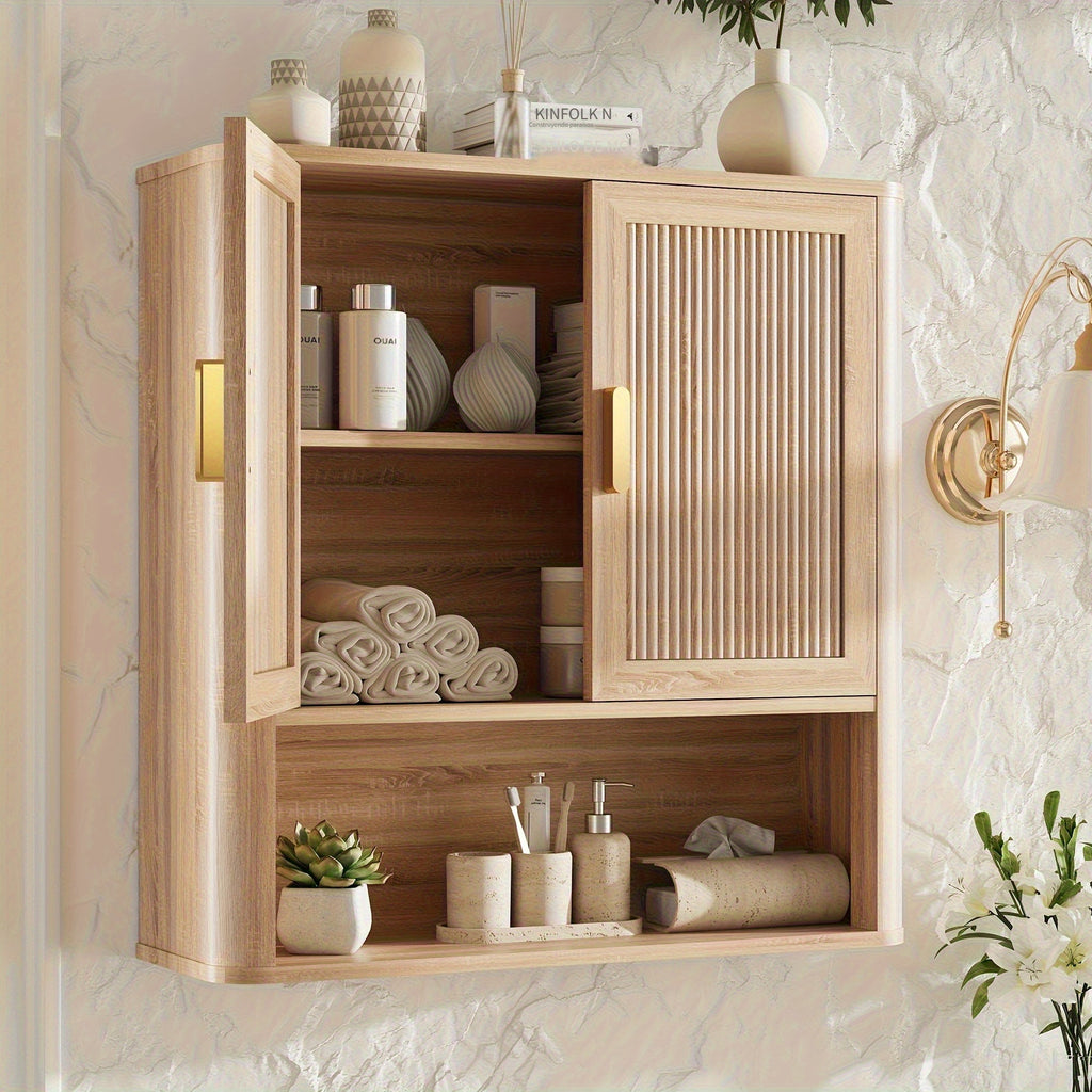 Bathroom Storage Cabinet with Adjustable Shelves, Over The Toilet Organizer for Laundry Room, Kitchen & Living Room, Medicine Cabinet with Wood Doors Natural Oak