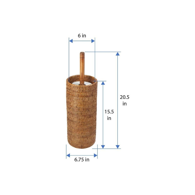 3 Rolls La Jolla Hand Woven Rattan Toilet Roll Stand | Honey Brown, No Installation Required, Dimensions 17.145x 17.145x 52.07 Inches, Toilet Paper Storage Containers