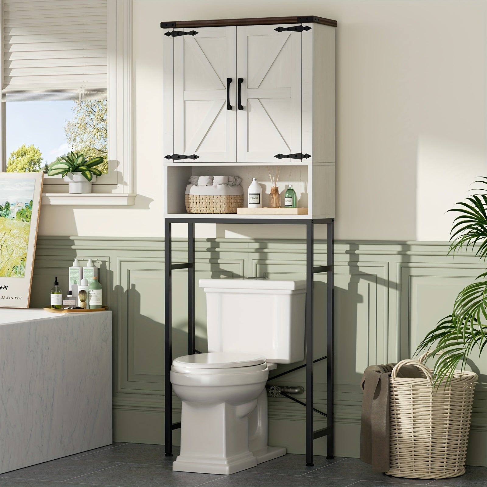 Storage Cabinet Above The Toilet, with Three Adjustable Shelves, Rustic Bathroom Furniture, Bathroom, Laundry Room Storage Cabinet, Can Be Used As A Storage Cabinet Above The Garbage Bin