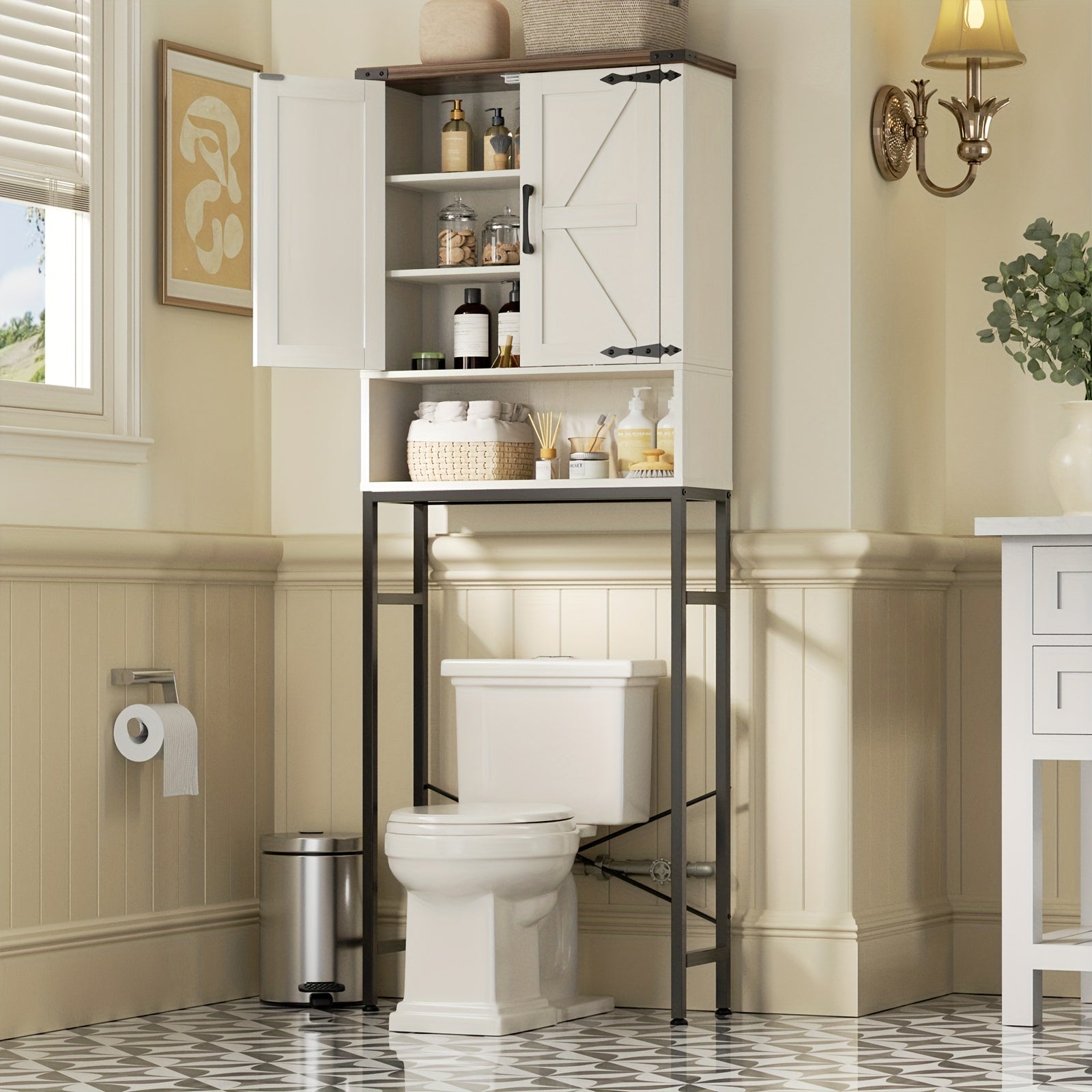Storage Cabinet Above The Toilet, with Three Adjustable Shelves, Rustic Bathroom Furniture, Bathroom, Laundry Room Storage Cabinet, Can Be Used As A Storage Cabinet Above The Garbage Bin