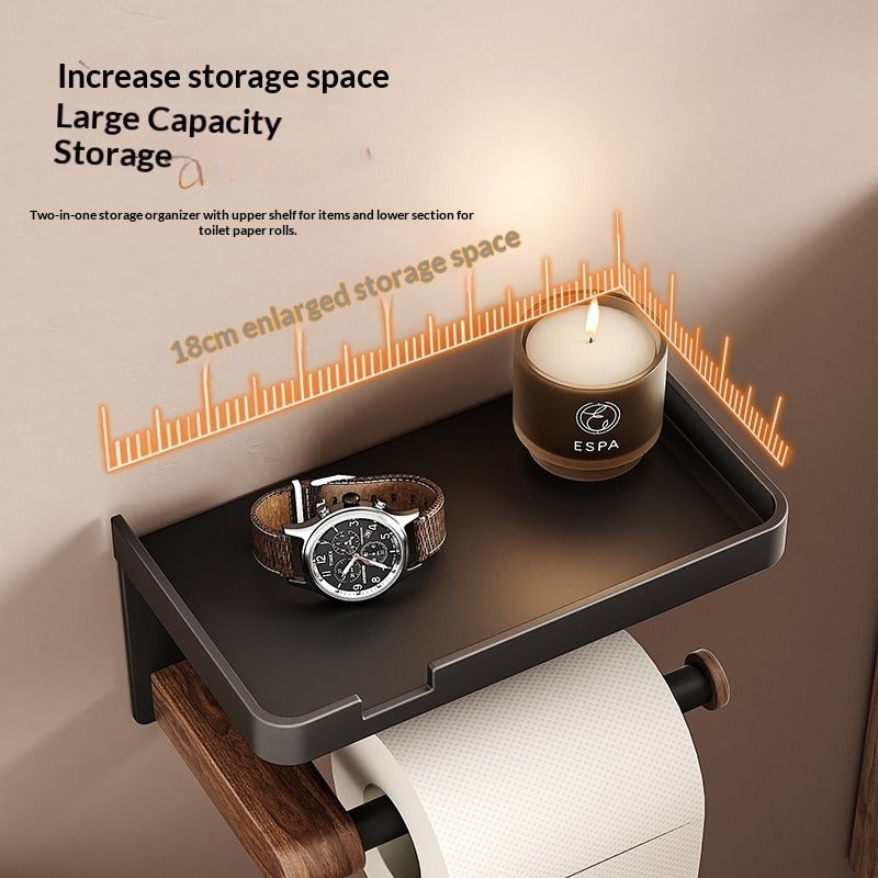 Walnut Bathroom Tissue Box | Punch-Free, Rectangle Wooden Toilet Paper Roll Holder for Face Towel Storage