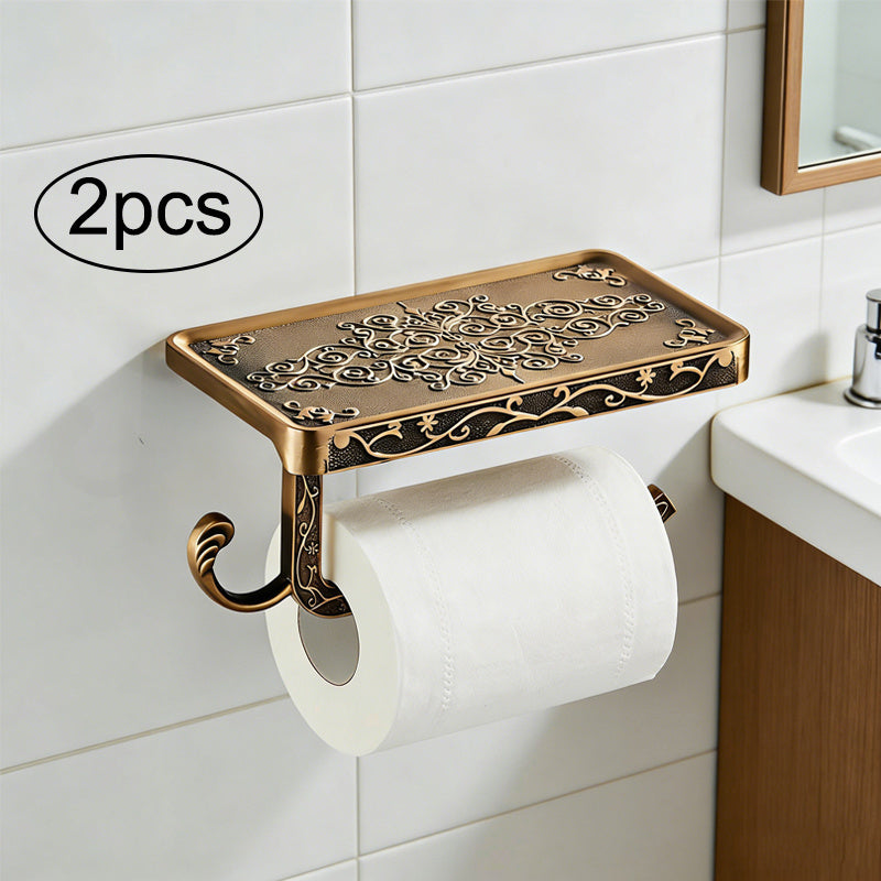 2pcs Wall Mounted Paper Towel Holder, Multifunctional Bathroom Shelf with Storage, Kitchen Toilet Paper Roll Organizer, Ideal Home Gift