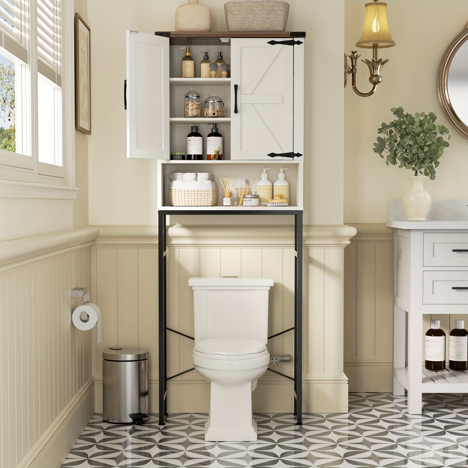 Storage Cabinet Above The Toilet, with Three Adjustable Shelves, Rustic Bathroom Furniture, Bathroom, Laundry Room Storage Cabinet, Can Be Used As A Storage Cabinet Above The Garbage Bin
